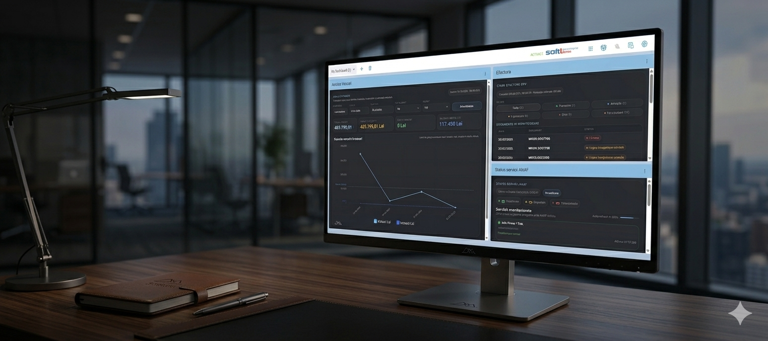 Monitor cu interfata Soft1 ERP intr-un cadru office premium